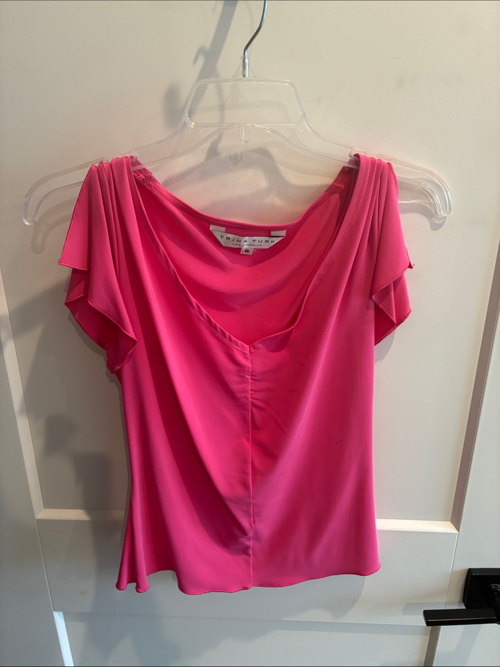 Trina Turk Vibrant Pink Flutter Sleeve Blouse Size Small